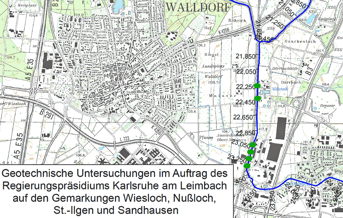 Bohrungen für geotechnische Untersuchungen am Leimbach