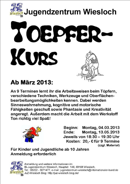 Töpferkurs im JuZ Wiesloch