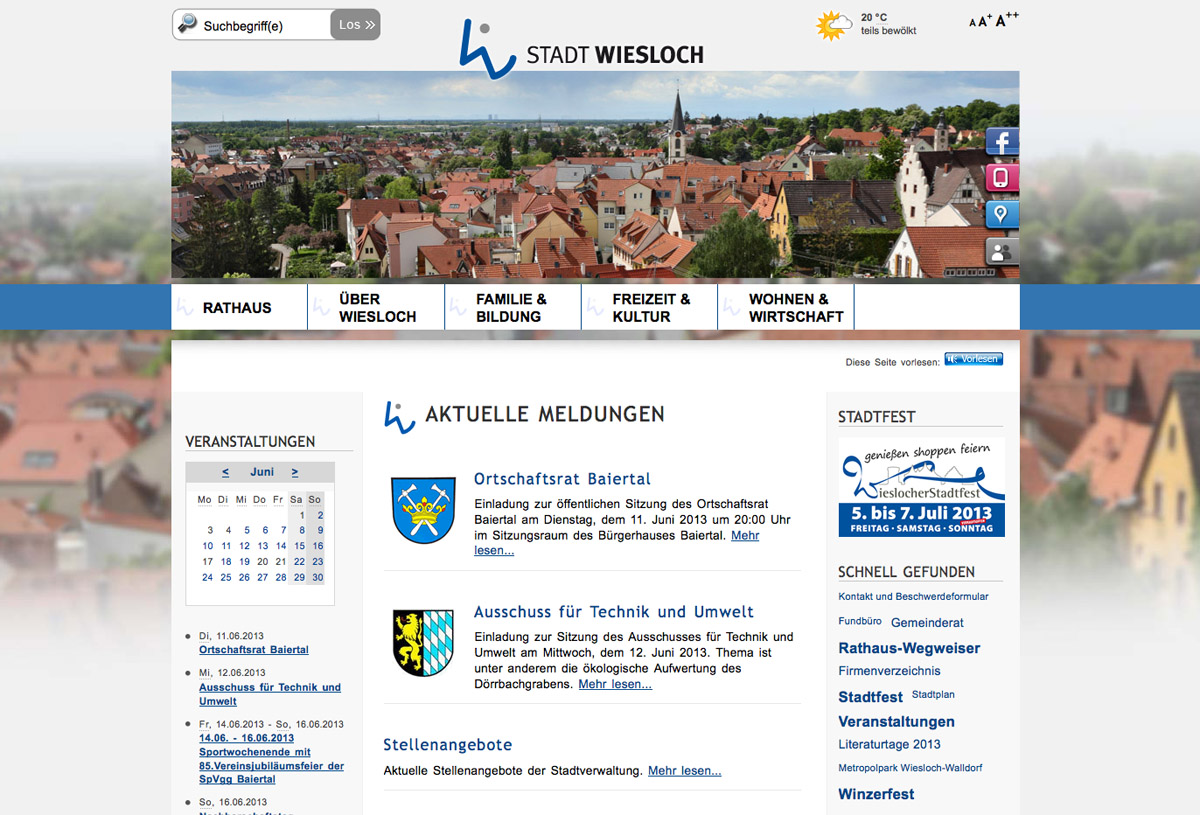 Neues Design: Internet – Stadt Wiesloch