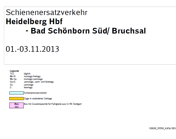 RNV: Schienenersatzverkehr vom 01.-03.November