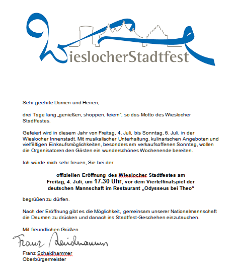 Wieslocher Stadtfest – Eröffnung und Deutschlandspiel