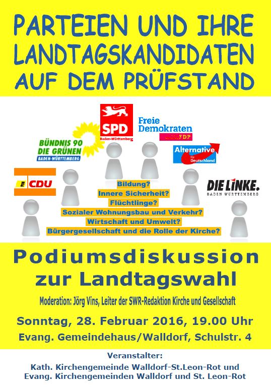 Heute, Sonntag, 28.02.: Podiumsdiskussion mit 6 Landtagskandidaten