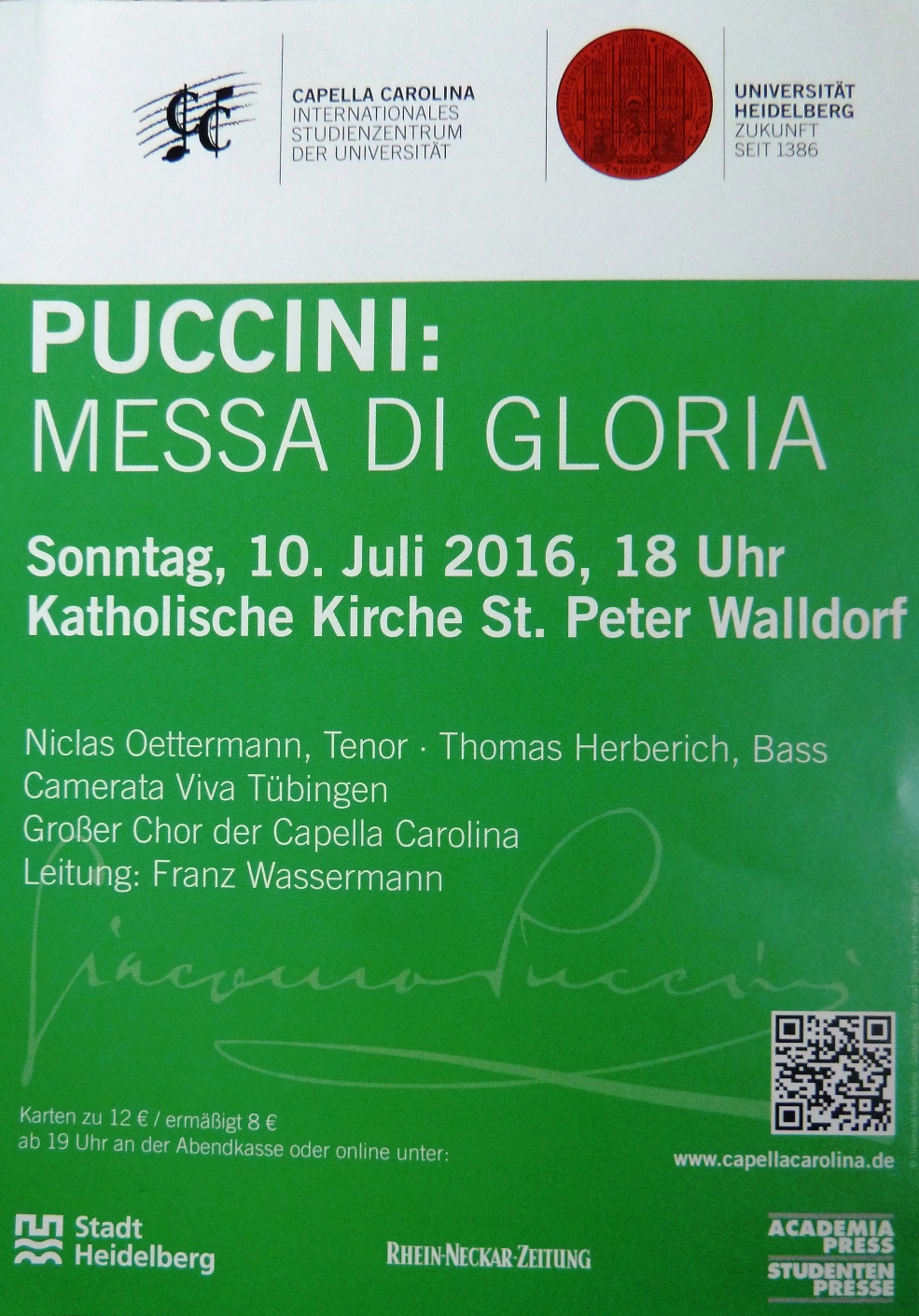 „Capella Carolina“ singen die MESSA DI GLORIA von Puccini