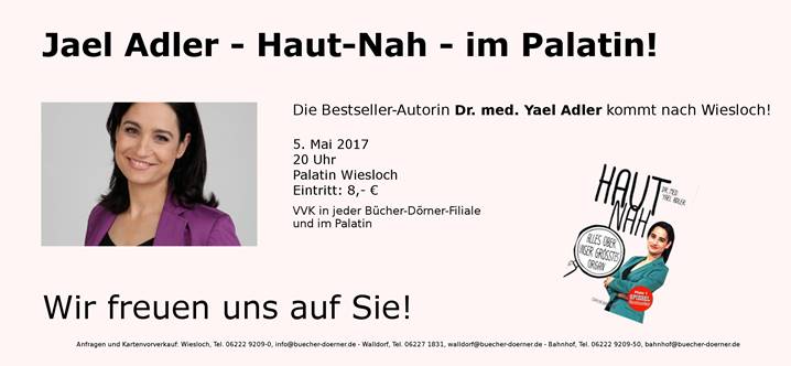 Highlight mit Bücher Dörner: Spiegel-Bestsellerautorin Dr. Jael Adler am 05. Mai im Palatin