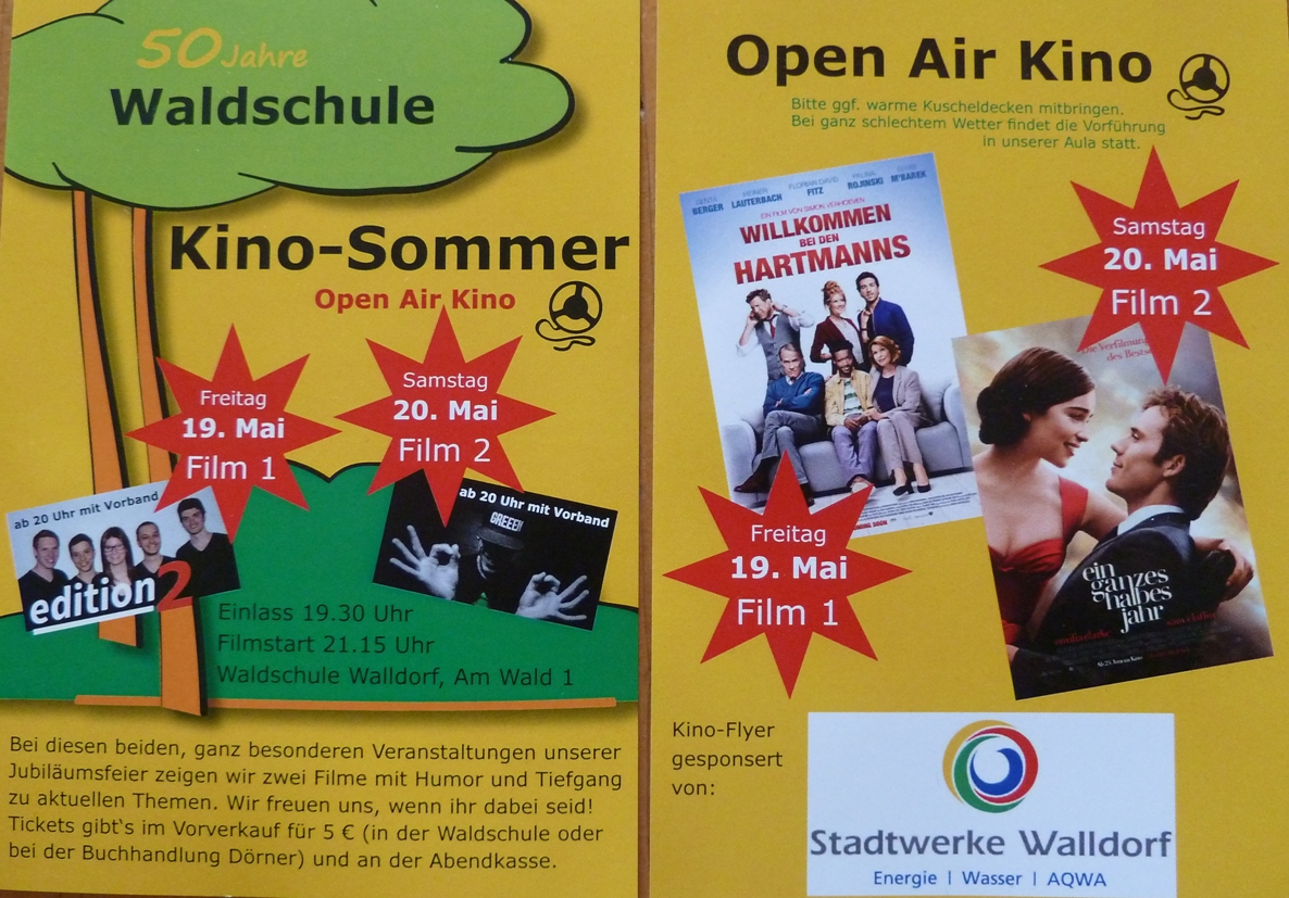 Heute und morgen: Kino-Sommer an der Waldschule – Bei Regen in der Aula!