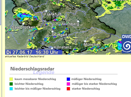 DWD warnt: Örtlich starke, teils unwetterartige Gewitter.