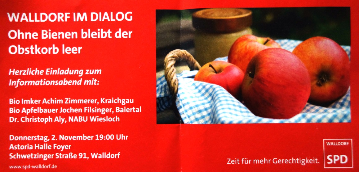 „Walldorf im Dialog“ am 2.11. – “Ohne Bienen bleibt der Obstkorb leer”