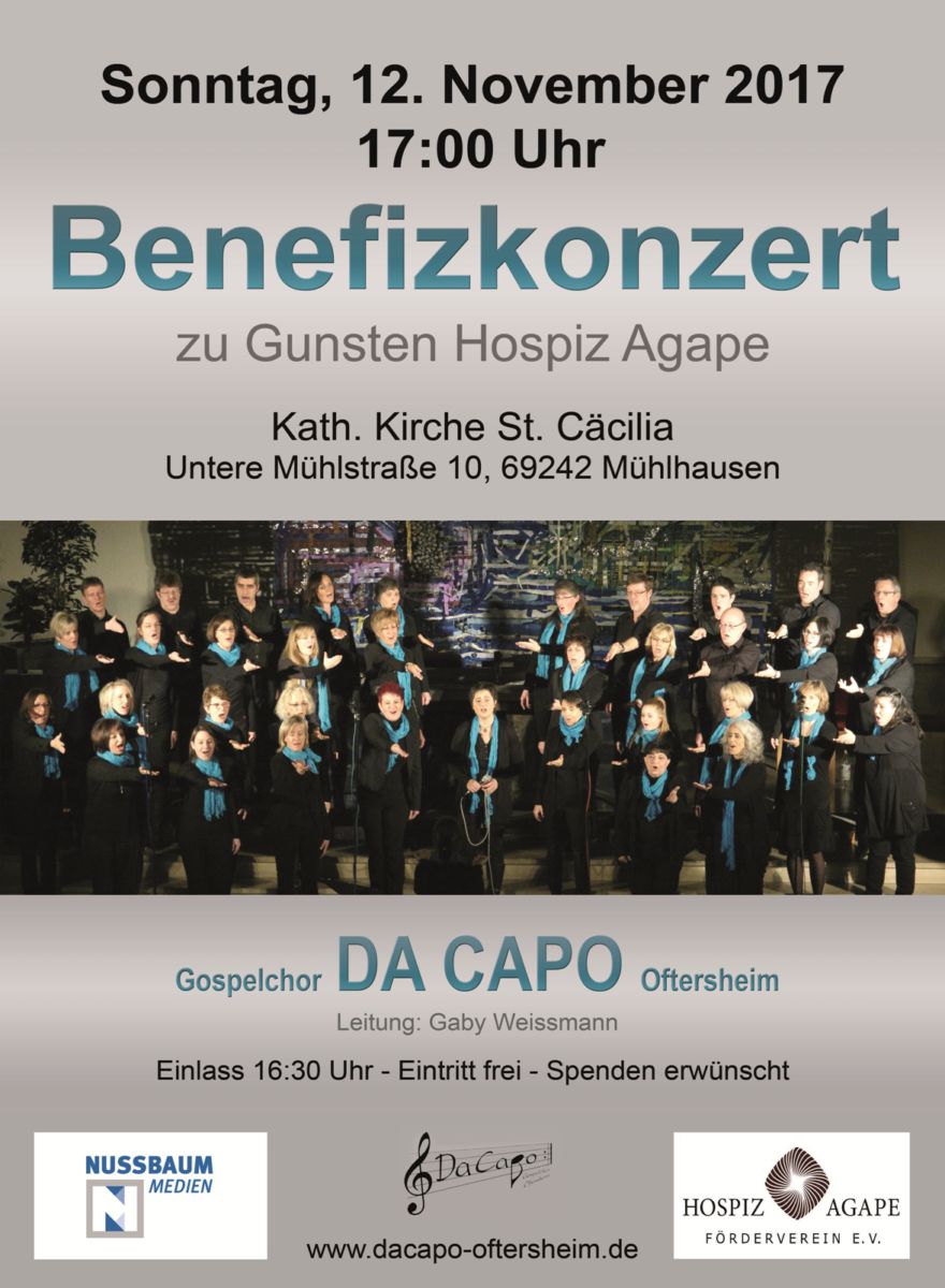 Herzliche Einladung zum Benefizkonzert mit Da Capo am 12.11.