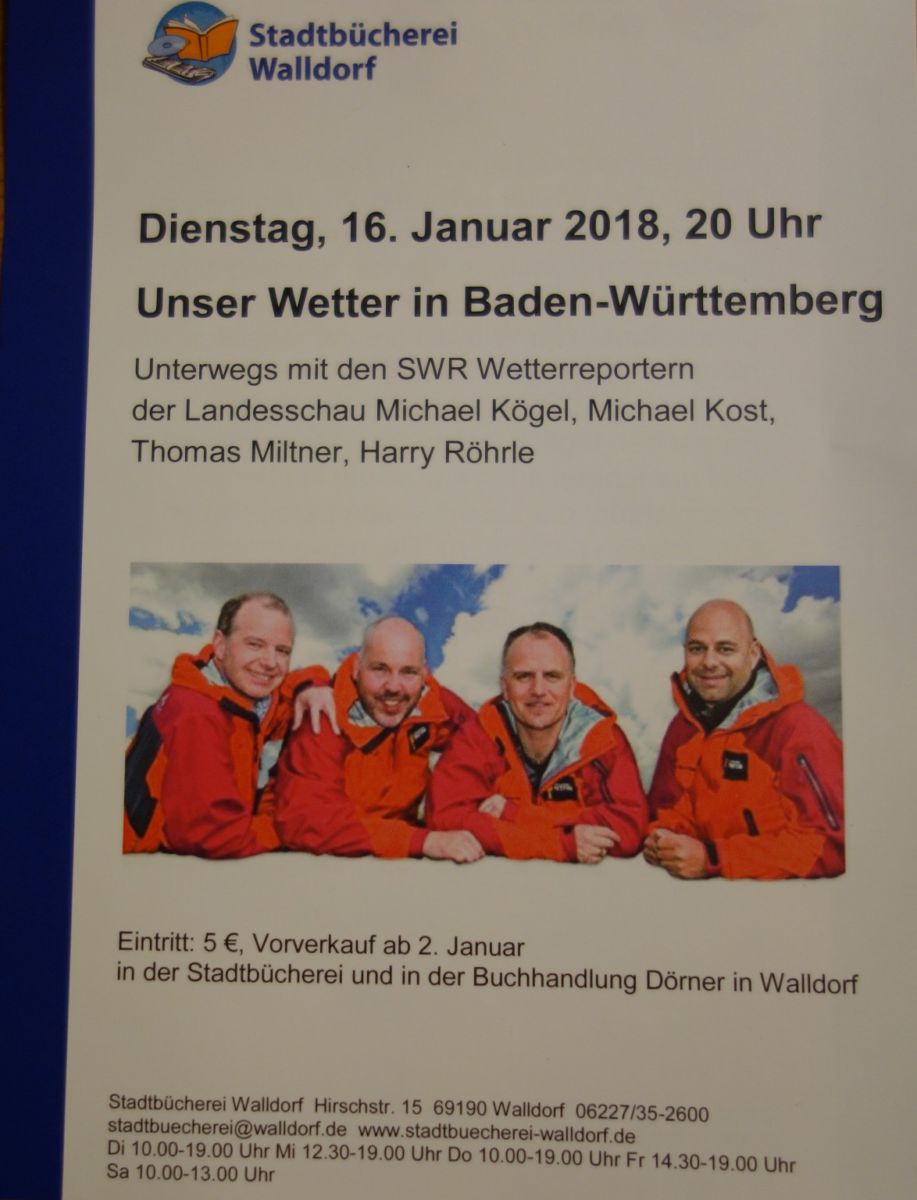 „Unser Wetter in Baden-Württemberg“ am 16.01.2018 in der Stadtbücherei Walldorf