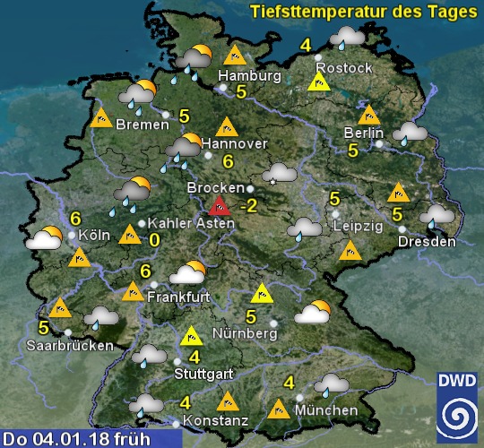 DWD warnt: Am Donnerstag stark bis stürmisch auflebender Wind. Dauerregen.