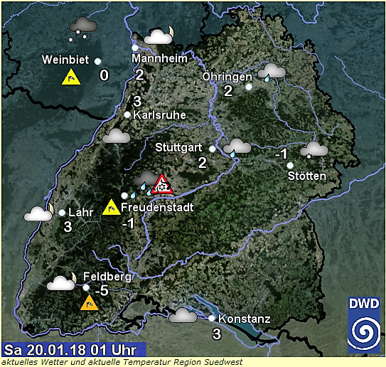 DWD warnt:  Schneefall, in tiefen Lagen Schneeregen, leichter Frost