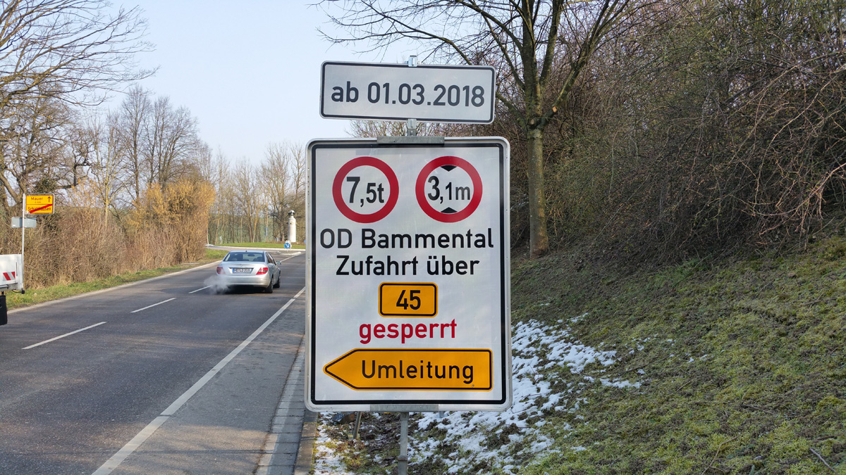 Ortsdurchfahrt Bammental gesperrt – 1.3 bis voraussichtlich Juli 2018