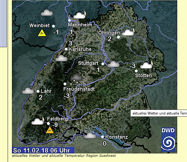 Von Nordwesten her Regen und Schnee, bis zum Vormittag auch in tieferen Lagen noch Schneeglätte.