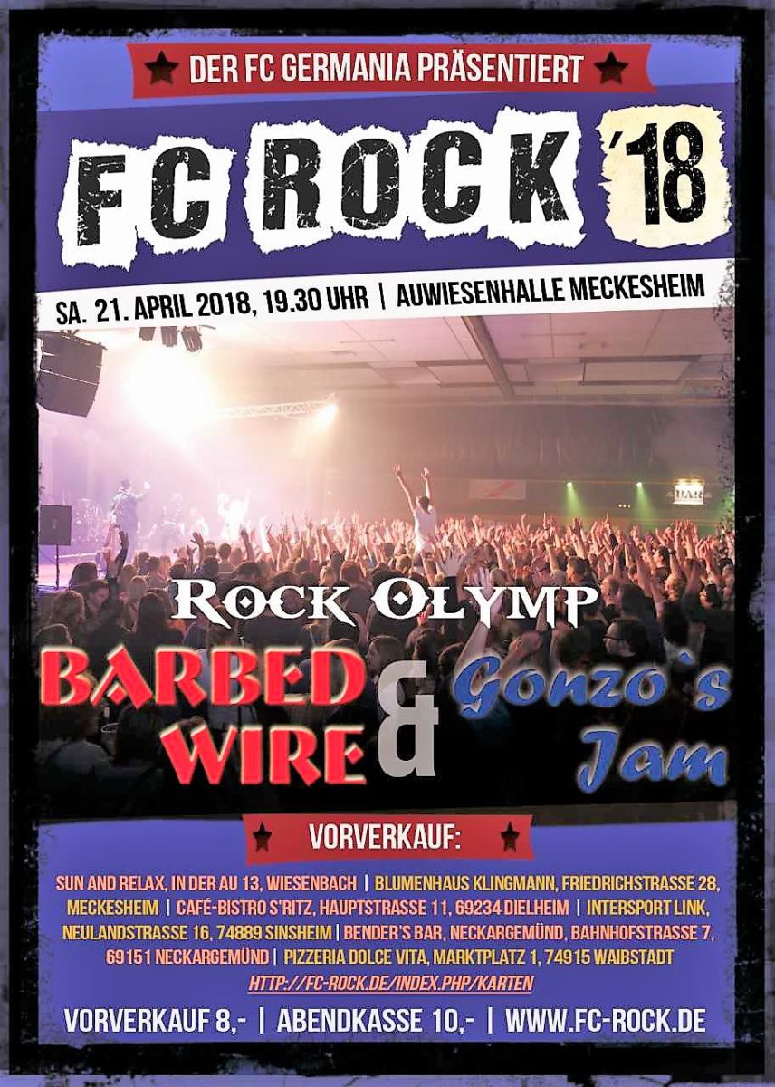FC Rock in Meckesheim mit „Gonzo´s Jam“ und dem „Barbed Wire Rockolymp“.