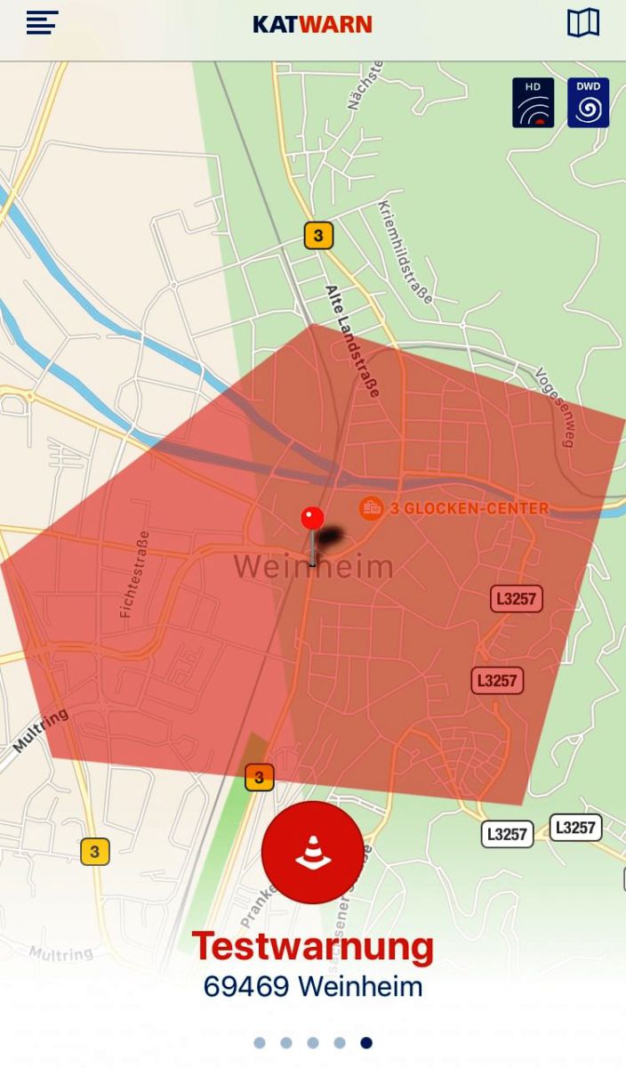 KATWARN:  kostenloses Warnservice vor Gefahrenlagen über SMS oder die Smartphone-App KATWARN