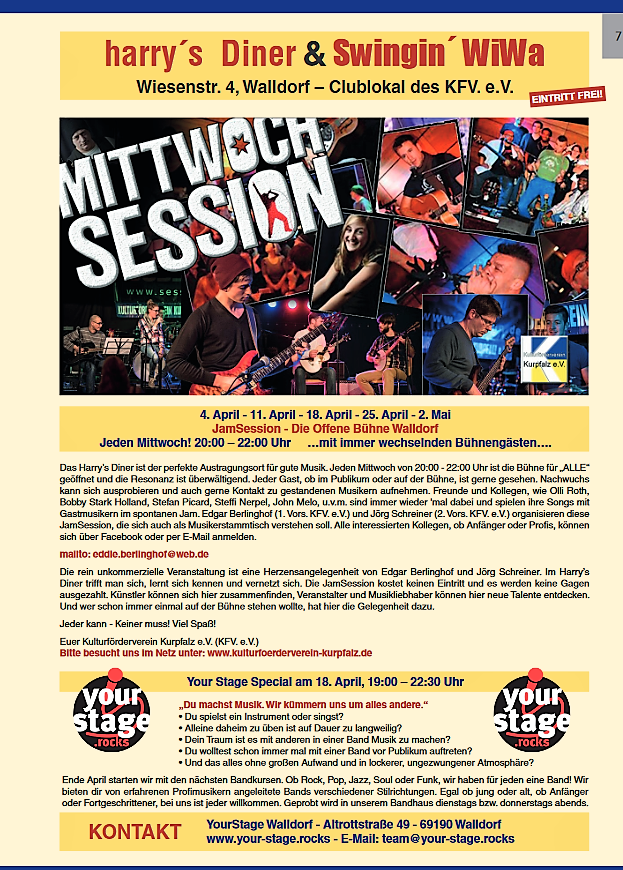 Jeden Mittwoch Jam Session im harrys diner – Your stage