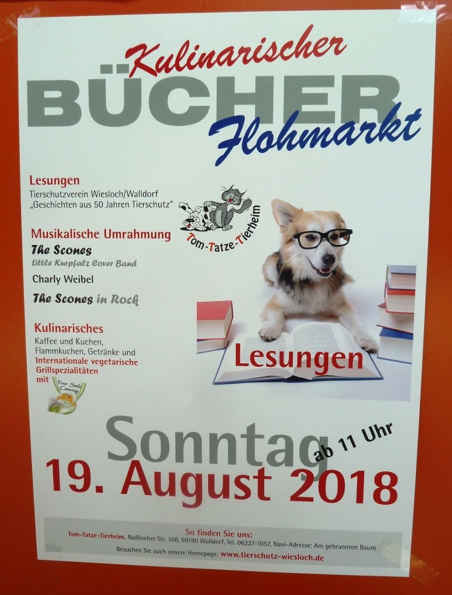 Heute: Kulinarischer Bücherflohmarkt im Tom-Tatze-Tierheim