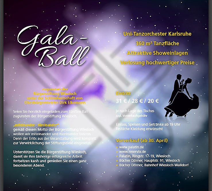 Tickets sichern für den Gala-Ball zugunsten der Bürgerstiftung