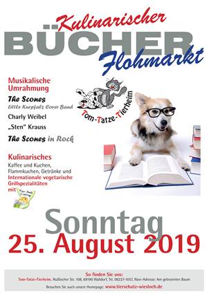 Kulinarischer Bücherflohmarkt im Tom-Tatze-Tierheim am 25. August