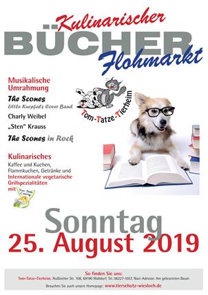 Sonntag, 25. August: Kulinarischer Bücherflohmarkt im Tom-Tatze-Tierheim