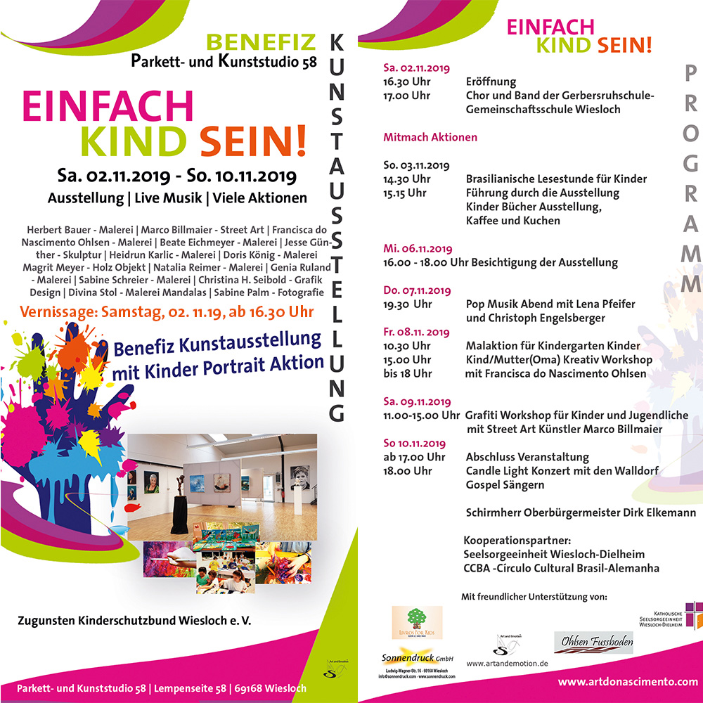 Benefiz Kunstausstellung 2019 EINFACH KIND SEIN! vom 02.11. bis 10.11.2019 zugunsten des Kinderschutzbundes Wiesloch