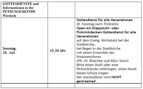 Termine der Petrusgemeinde vom 20.07 bis 27.07
