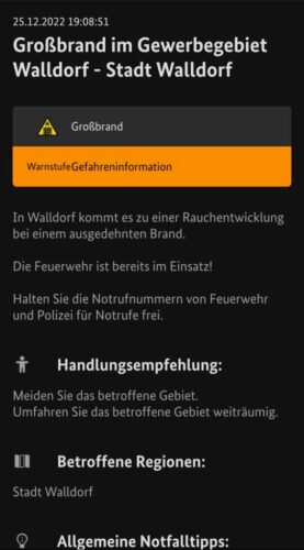 Walldorf Grossbrand NINA Warnung