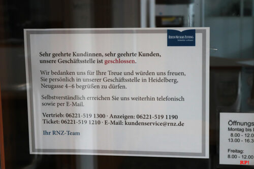 Rhein-Neckar-Zeitung Wiesloch Geschäftsstelle "geschlossen"