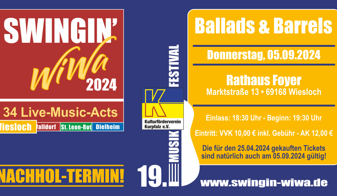Nachholkonzert SWIWA 2024  / Ballads & Barrels – Open Air – Eintritt frei!