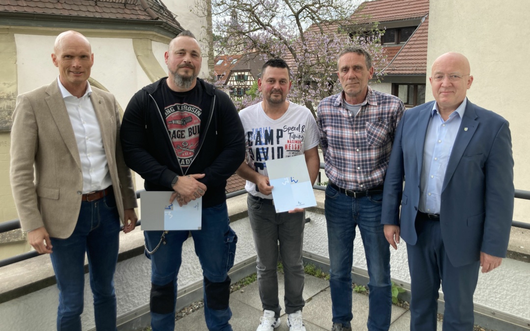 25 Jahre im öffentlichen Dienst: Stadt Wiesloch würdigt Rainer Gütter und Dirk Jeblik