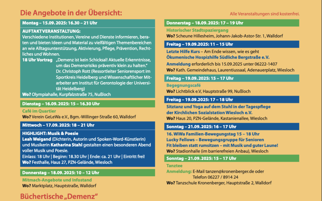 Woche der Demenz 2025: Wiesloch, Walldorf und Nußloch laden ein
