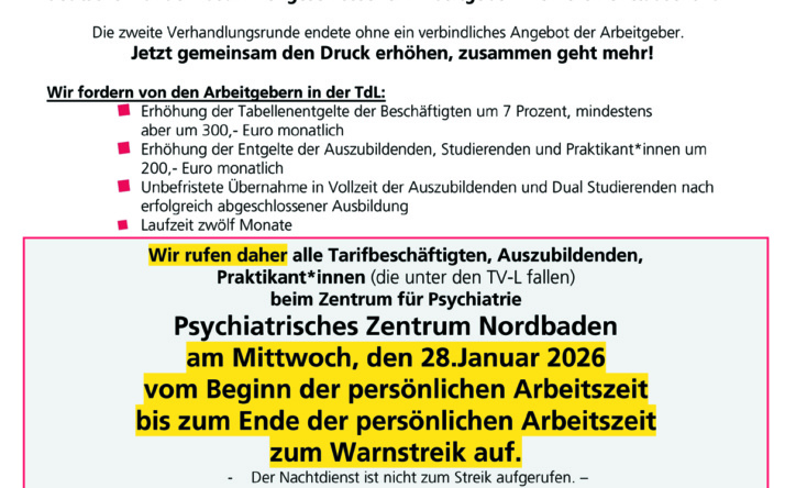 PZN Wiesloch: ver.di ruft Beschäftigte zum ganztägigen Streik am 28. Januar auf