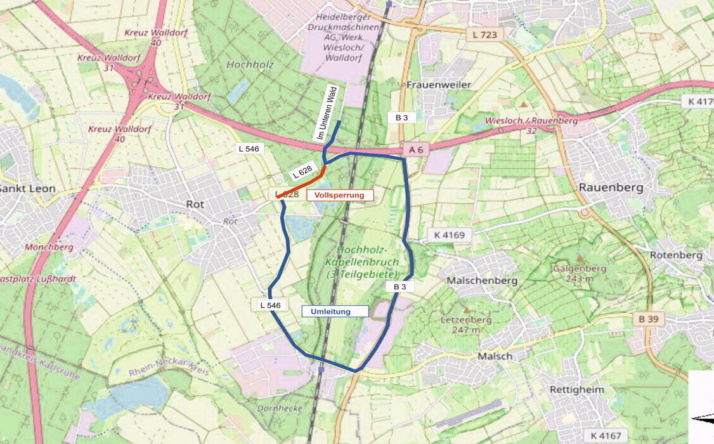 Fahrbahndecke der L628 zwischen St. Leon-Rot und Wiesloch wird erneuert